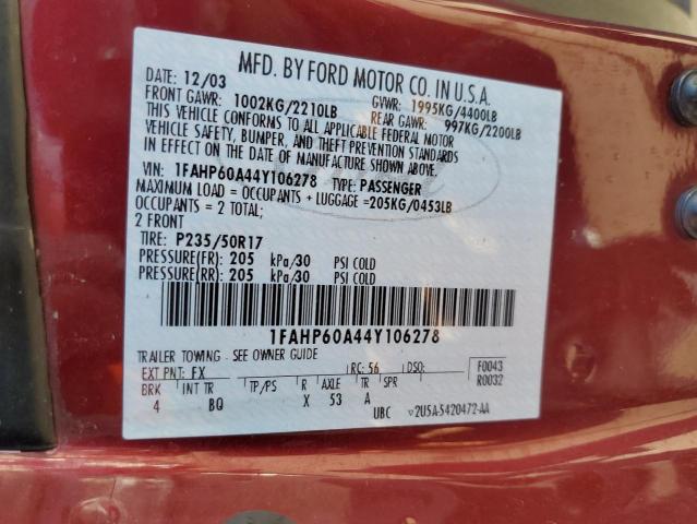 Photo 10 from auction – 2004 FORD THUNDERBIR with VIN 1FAHP60A44Y106278