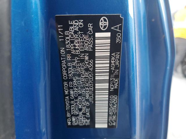 Photo 10 from auction – 2012 TOYOTA YARIS with VIN JTDJTUD37CD514366