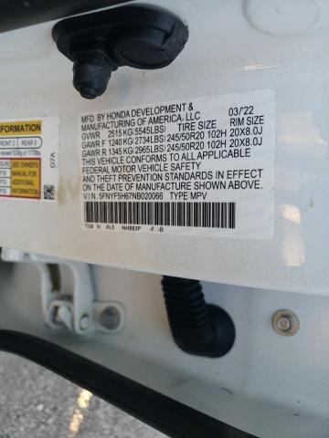 Photo 10 from auction – 2022 HONDA PILOT with VIN 5FNYF5H67NB020066