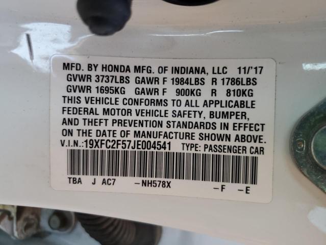 Photo 10 from auction – 2018 HONDA CIVIC LX with VIN 19XFC2F57JE004541