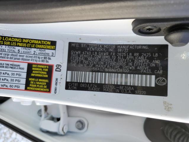 Photo 10 from auction – 2022 LEXUS ES 350 BAS with VIN 58AGZ1B16NU138100