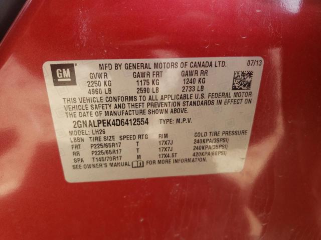 Photo 10 from auction – 2013 CHEVROLET EQUINOX LT with VIN 2GNALPEK4D6412554