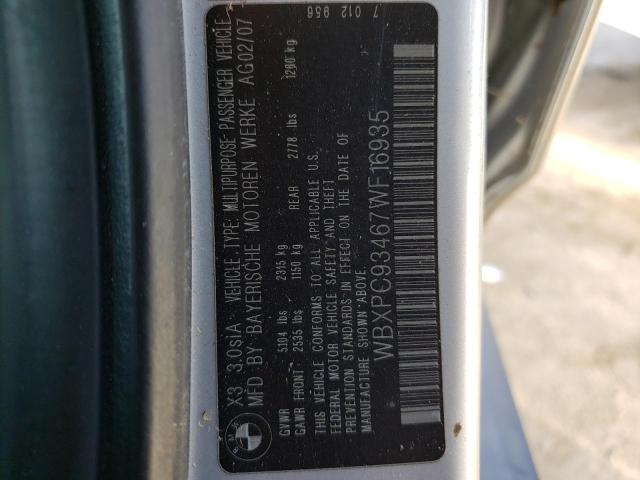 Photo 10 from auction – 2007 BMW X3 3.0SI with VIN WBXPC93467WF16935