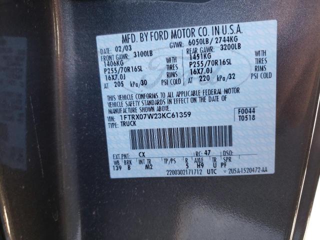 Photo 10 from auction – 2003 FORD F150 with VIN 1FTRX07W23KC61359
