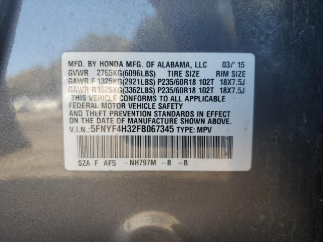 Photo 10 from auction – 2015 HONDA PILOT SE with VIN 5FNYF4H32FB067345