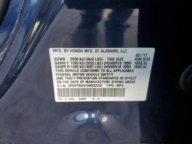 Photo 10 from auction – 2017 HONDA PILOT EXL with VIN 5FNYF6H57HB032252