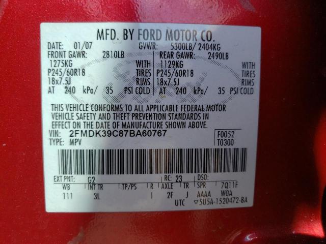 Photo 10 from auction – 2007 FORD EDGE SEL P with VIN 2FMDK39C87BA60767
