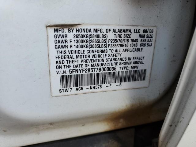 Photo 10 from auction – 2007 HONDA PILOT EXL with VIN 5FNYF28577B000036