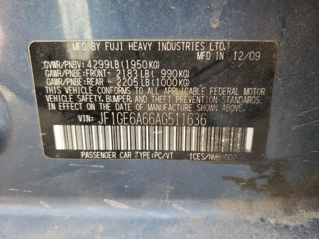 Photo 10 from auction – 2010 SUBARU IMPREZA 2. with VIN JF1GE6A66AG511636