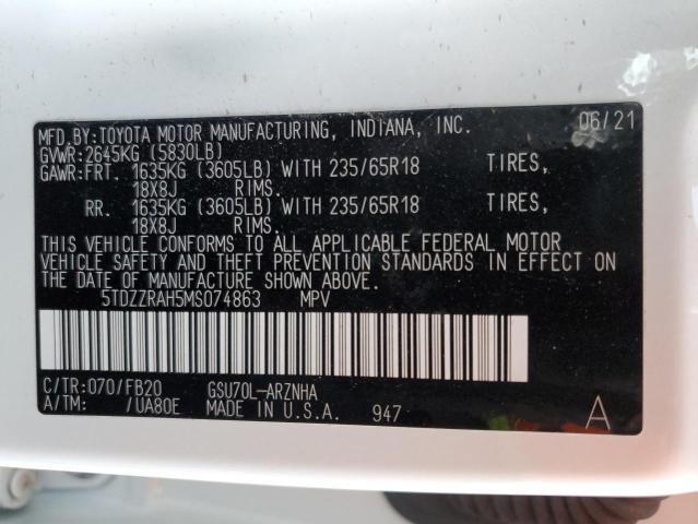 Photo 10 from auction – 2021 TOYOTA HIGHLANDER with VIN 5TDZZRAH5MS074863