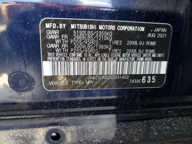 Photo 10 from auction – 2022 MITSUBISHI OUTLANDER with VIN JA4J3UA82NZ031402