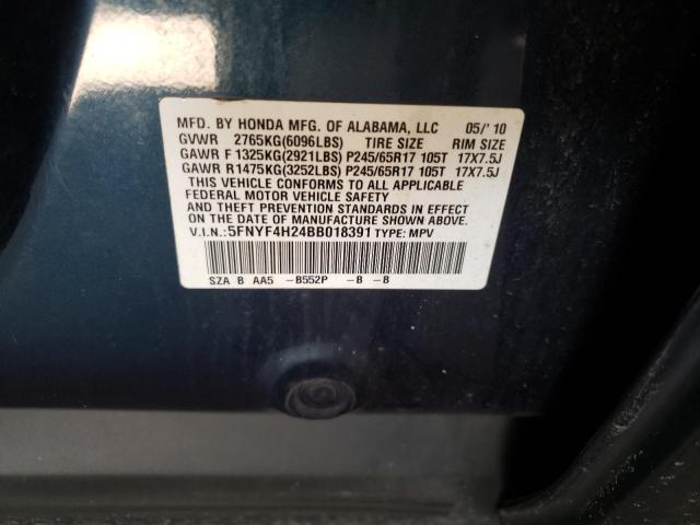 Photo 10 from auction – 2011 HONDA PILOT LX with VIN 5FNYF4H24BB018391