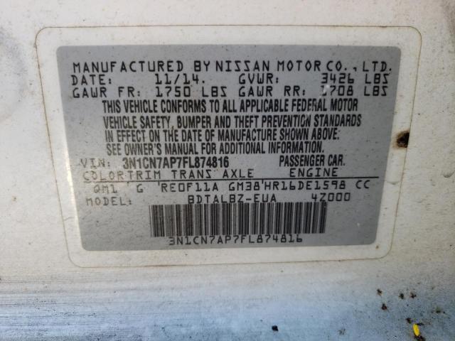 Photo 10 from auction – 2015 NISSAN VERSA S with VIN 3N1CN7AP7FL874816