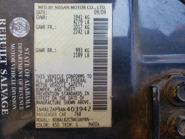 Photo 10 from auction – 2010 NISSAN ALTIMA BAS with VIN 1N4AL2AP9AN403942