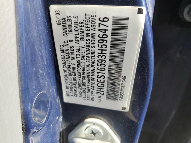 Photo 10 from auction – 2003 HONDA CIVIC with VIN 2HGES16593H596476