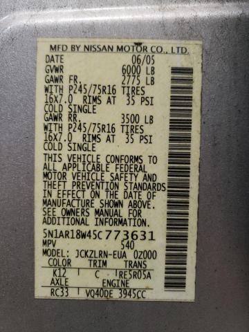 Photo 10 from auction – 2005 NISSAN PATHFINDER with VIN 5N1AR18W45C773631
