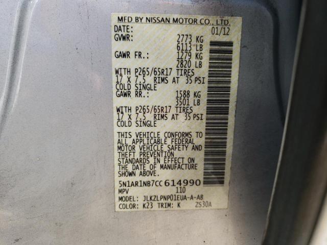 Photo 10 from auction – 2012 NISSAN PATHFINDER with VIN 5N1AR1NB7CC614990