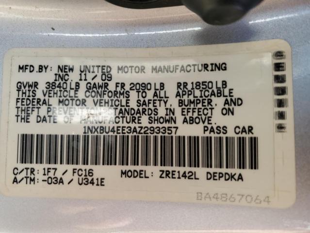 Photo 10 from auction – 2010 TOYOTA COROLLA BA with VIN 1NXBU4EE3AZ293357