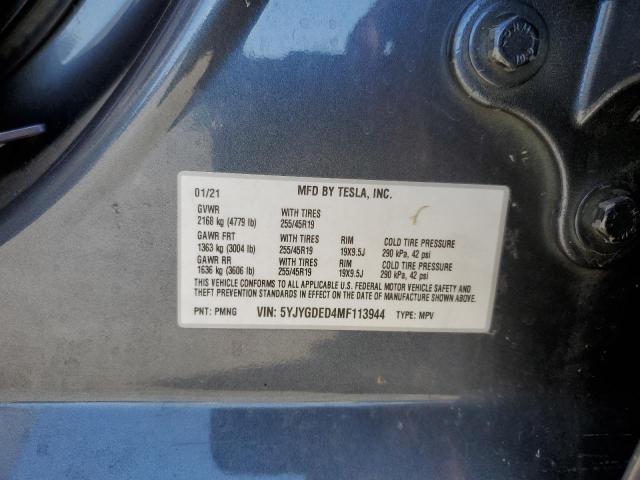 Photo 10 from auction – 2021 TESLA MODEL Y with VIN 5YJYGDED4MF113944