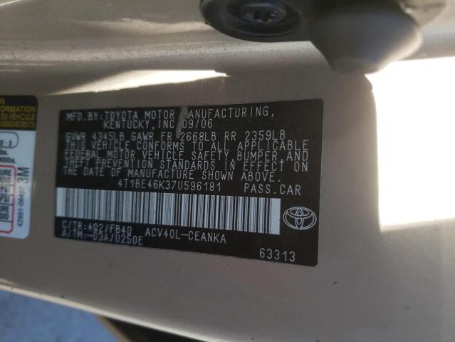 Photo 10 from auction – 2007 TOYOTA CAMRY CE with VIN 4T1BE46K37U596181