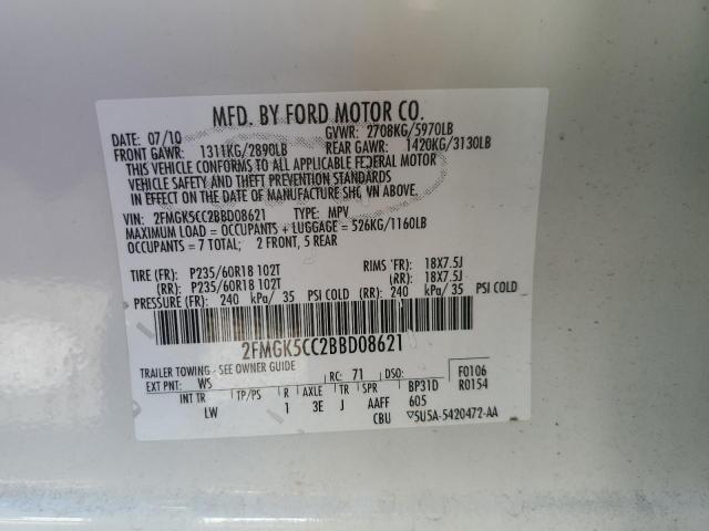 Photo 10 from auction – 2011 FORD FLEX SEL with VIN 2FMGK5CC2BBD08621