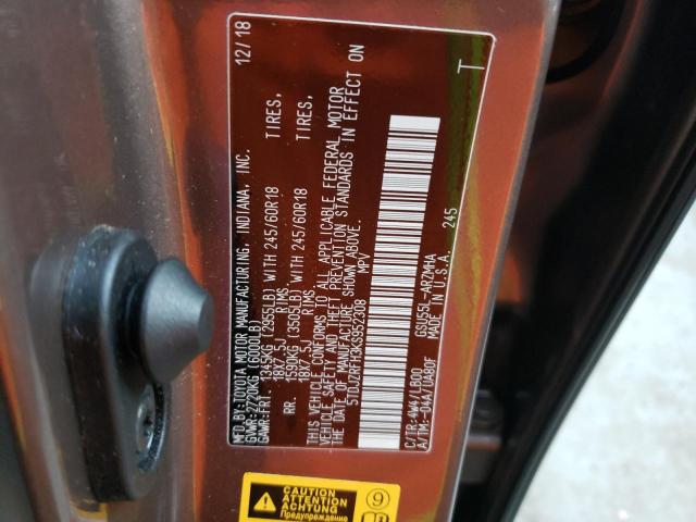 Photo 10 from auction – 2019 TOYOTA HIGHLANDER with VIN 5TDJZRFH3KS952308