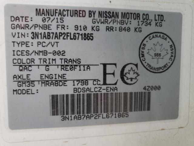Photo 10 from auction – 2015 NISSAN SENTRA S with VIN 3N1AB7AP2FL671865