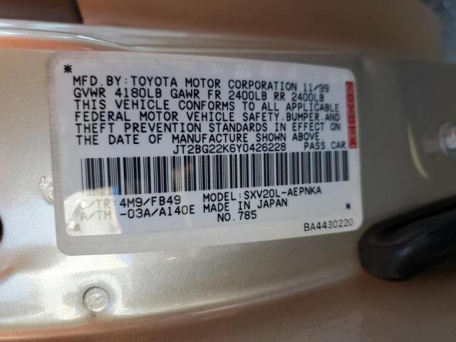 Photo 10 from auction – 2000 TOYOTA CAMRY with VIN JT2BG22K6Y0426228