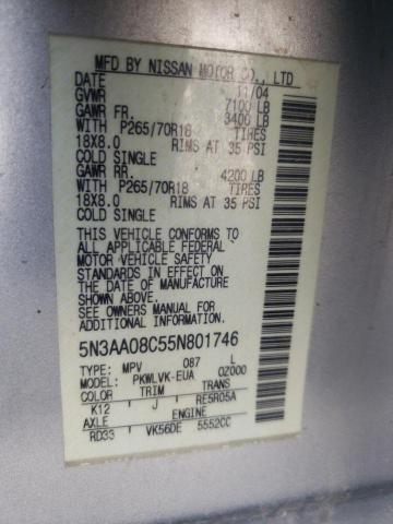 Photo 10 from auction – 2005 INFINITI QX56 with VIN 5N3AA08C55N801746