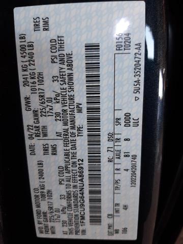 Photo 10 from auction – 2022 FORD ESCAPE SE with VIN 1FMCU9G64NUA86912