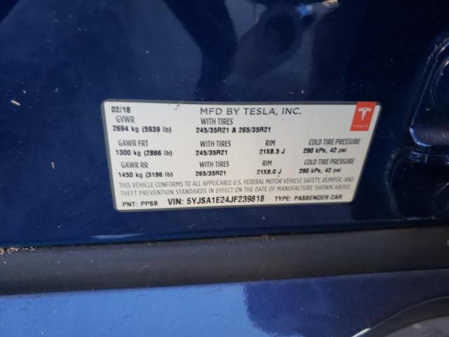 Photo 10 from auction – 2018 TESLA MODEL S with VIN 5YJSA1E24JF239818