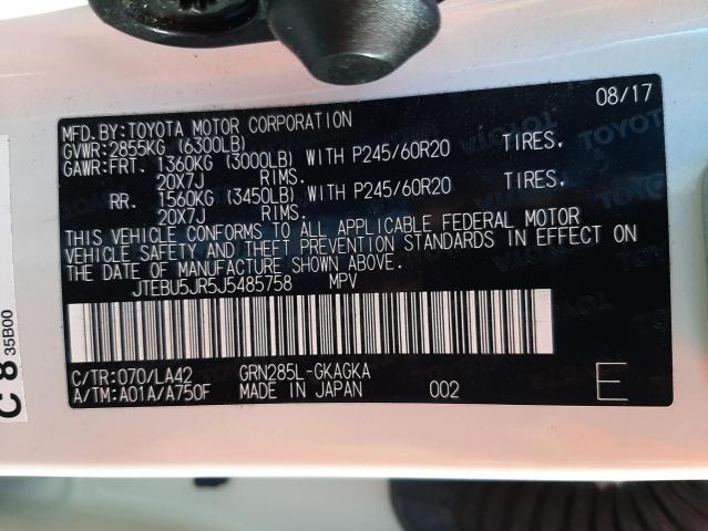 Photo 10 from auction – 2018 TOYOTA 4RUNNER SR with VIN JTEBU5JR5J5485758