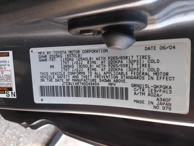 Photo 10 from auction – 2004 TOYOTA 4RUNNER SR with VIN JTEBU14R740049404