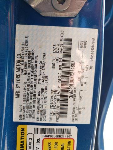 Photo 10 from auction – 2019 FORD FUSION SE with VIN 3FA6P0LU0KR214807