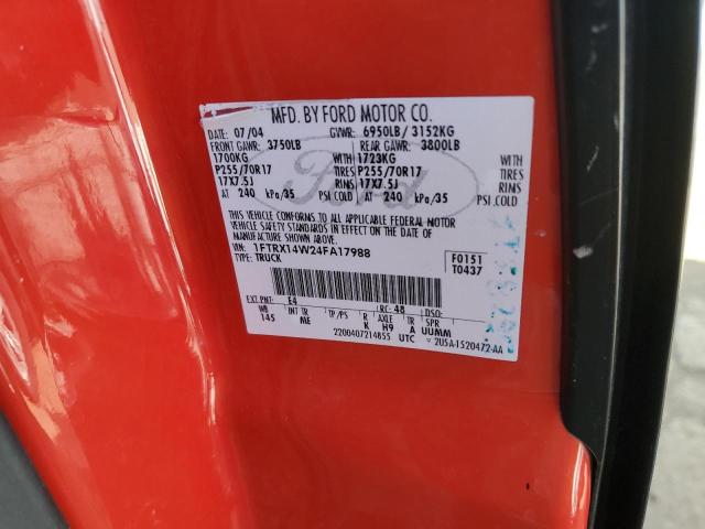Photo 10 from auction – 2004 FORD F150 with VIN 1FTRX14W24FA17988