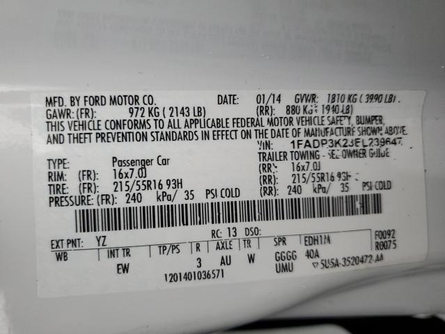 Photo 10 from auction – 2014 FORD FOCUS SE with VIN 1FADP3K23EL239647