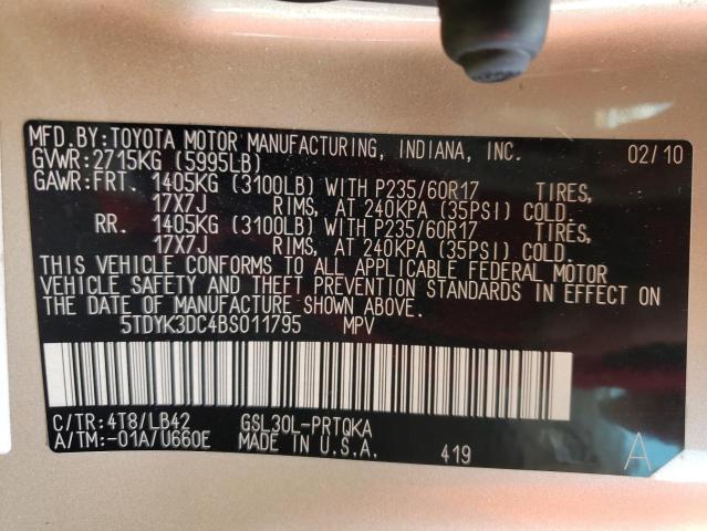 Photo 10 from auction – 2011 TOYOTA SIENNA XLE with VIN 5TDYK3DC4BS011795