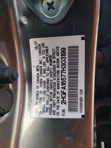 Photo 10 from auction – 2007 HONDA CIVIC LX with VIN 2HGFA16577H303199