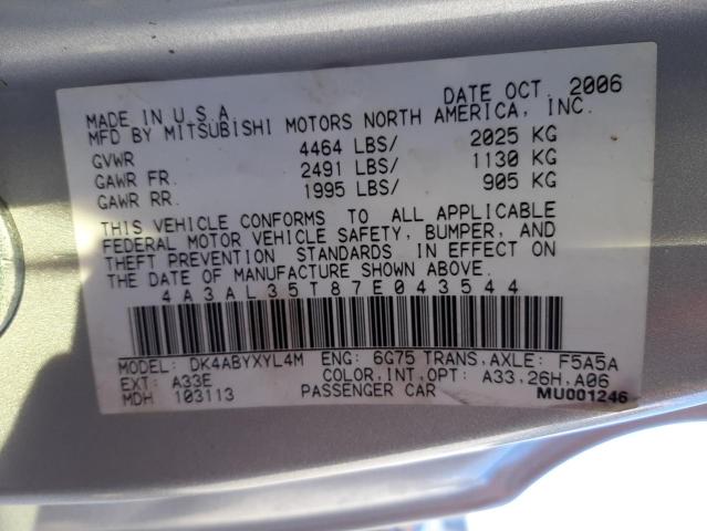 Photo 10 from auction – 2007 MITSUBISHI ECLIPSE SP with VIN 4A3AL35T87E043544