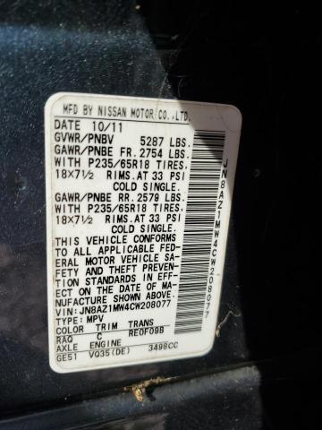 Photo 10 from auction – 2012 NISSAN MURANO S with VIN JN8AZ1MW4CW208077