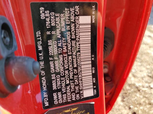 Photo 10 from auction – 2019 HONDA CIVIC TYPE with VIN SHHFK8G76KU205279