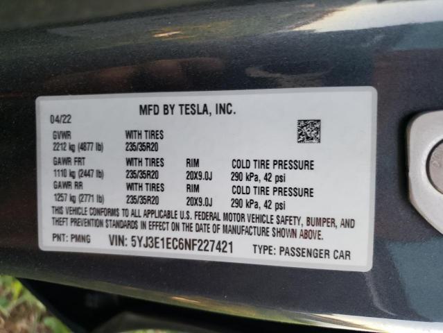 Photo 10 from auction – 2022 TESLA MODEL 3 with VIN 5YJ3E1EC6NF227421