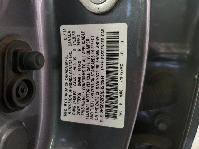 Photo 10 from auction – 2014 HONDA CIVIC LX with VIN 2HGFB2F57EH512944