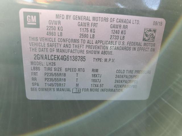 Photo 10 from auction – 2016 CHEVROLET EQUINOX LT with VIN 2GNALCEK4G6138785