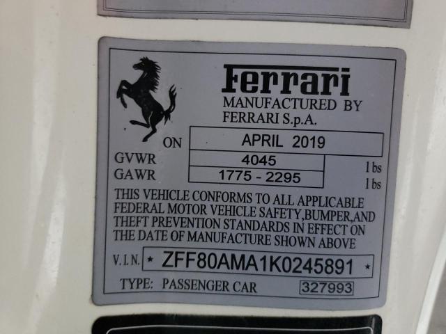 Photo 10 from auction – 2019 FERRARI 488 SPIDER with VIN ZFF80AMA1K0245891