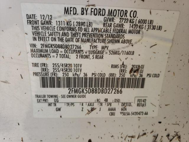 Photo 10 from auction – 2013 FORD FLEX LIMIT with VIN 2FMGK5D88DBD27266