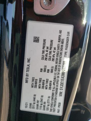 Photo 10 from auction – 2021 TESLA MODEL 3 with VIN 5YJ3E1EA3MF093769