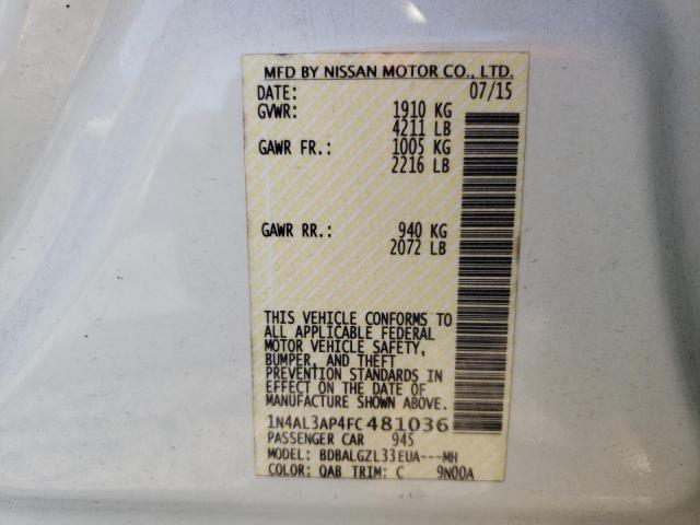 Photo 10 from auction – 2015 NISSAN ALTIMA 2.5 with VIN 1N4AL3AP4FC481036