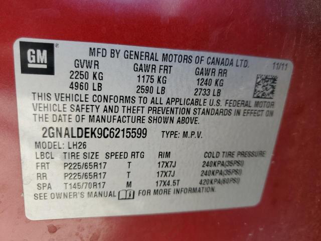 Photo 10 from auction – 2012 CHEVROLET EQUINOX LT with VIN 2GNALDEK9C6215599