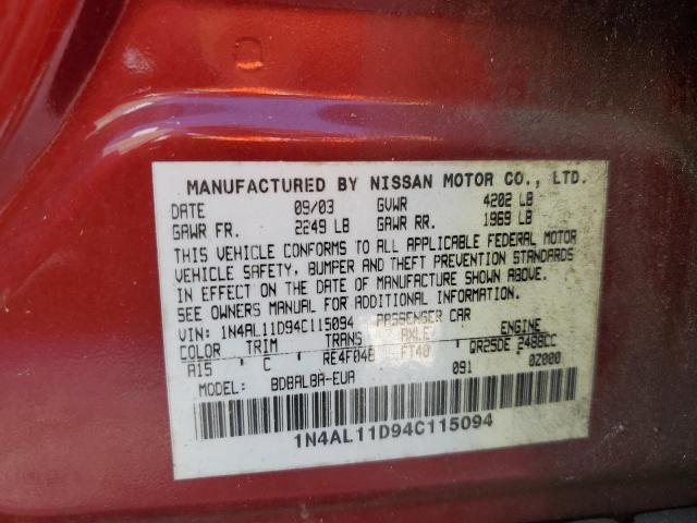 Photo 10 from auction – 2004 NISSAN ALTIMA BAS with VIN 1N4AL11D94C115094